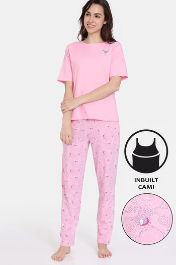 Buy Zivame Tell A Tale Knit Cotton Pyjama Set - Candy Pink
